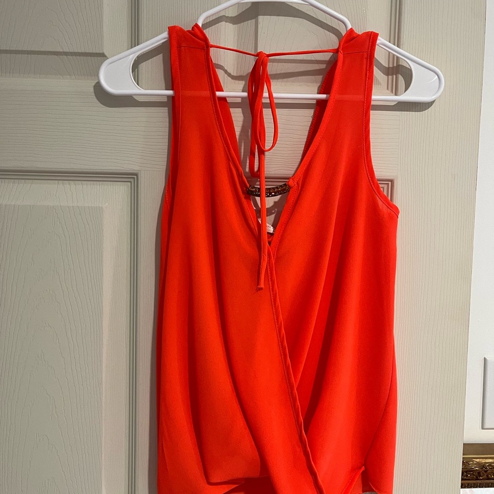A'gaci Orange Sleeveless Wrap Tank Top